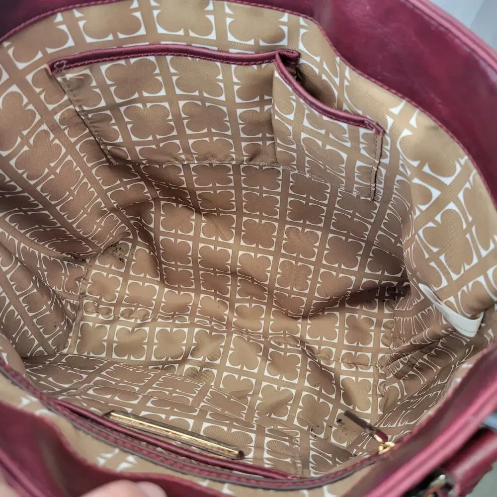 Liz Claiborne Dark Red Vegan Leather Oversized Tote w Tortoise and Gold Hardware